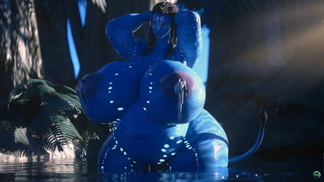 areola bathing belly big_belly big_breasts bodily_fluids breasts female genitals huge_belly huge_breasts huge_hips huge_thighs hyper hyper_breasts lactating leaking_milk milk nipples nude partially_submerged pregnant puffy_areola puffy_nipples solo striped_body stripes tail tail_tuft thick_thighs tuft vulva water wide_hips runn1non james_cameron's_avatar neytiri alien humanoid na'vi 3d_(artwork) absurd_res digital_media_(artwork) hi_res