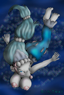 anthro areola big_breasts breasts female hair looking_at_viewer low-angle_view nipples pink_areola pink_nipples solo split_form swimming underwater water sin_teal nintendo pokemon aquatic generation_7_pokemon merfolk pokemon_(species) primarina hi_res
