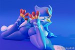 anthro big_butt blue_background breasts butt female genitals legs_up looking_at_viewer looking_back looking_back_at_viewer pussy simple_background solo magicallylewd nintendo pokemon generation_9_pokemon pokemon_(species) quaquaval 3:2 3d_(artwork) digital_media_(artwork) hi_res