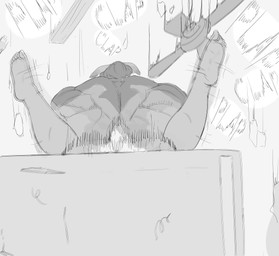 ambiguous_gender anthro biped duo feet feet_up muscular muscular_anthro nude obscured_penetration penetration sex soles sound_effects text dreamy_pride dreamy_pride_(character) ruth_(peculiart) equid equine hare horse lagomorph leporid mammal rabbit 2023 absurd_res black_and_white comic english_text hi_res monochrome gynomorph_(lore)