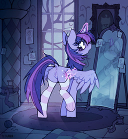 anus ball_of_yarn blush blush_lines clothing dock_(anatomy) drawing eyelashes female feral genitals horn legwear long_eyelashes looking_back magic magic_hands mirror pattern_clothing pattern_legwear plant reflection ribbons rug solo stockings striped_clothing striped_legwear stripes tail text tree tuft vulva wings yarn flixanoa friendship_is_magic hasbro my_little_pony mythology twilight_sparkle_(mlp) equid equine mammal mythological_creature mythological_equine winged_unicorn english_text