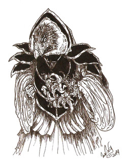 angry anthro bouquet elderly elderly_intersex flower flower_bouquet gown herm intersex multi_limb plant renaissance_clothing solo skekla_(artist) the_dark_crystal skekung_the_garthim_master alien skeksis 2014 english_description signature