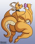 anthro areola biped breasts butt eyelashes eyes_closed female kneeling membrane_(anatomy) membranous_wings nipples orange_body simple_background solo thick_thighs three-quarter_view wings sketchybug nintendo pokemon dragonite generation_1_pokemon pokemon_(species) hi_res