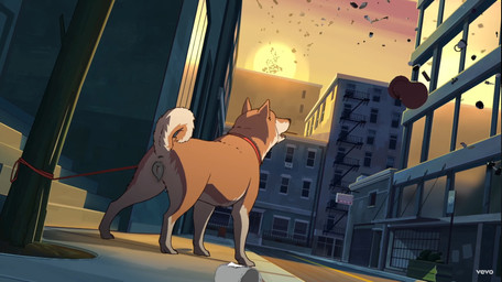 anatomically_correct animal_genitalia animal_vulva architecture canine_genitalia canine_vulva collar detailed_background female feral genitals presenting solo sun trash vulva dirty.paws third-party_edit canid canine canis domestic_dog mammal shiba_inu spitz hi_res watermark