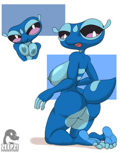 3_toes anthro areola big_breasts big_butt biped blue_body blue_eyelashes breasts butt eyelashes feet female looking_back nipples non-mammal_breasts nude open_mouth plantigrade pupils smile solo tail toes wide_hips conditional_dnp zp92 nintendo pokemon pokemon_winds_and_waves gecqua generation_10_pokemon pokemon_(species) 2026 digital_media_(artwork) hi_res