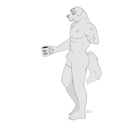 abs amputee animal_genitalia anthro beverage coffee coffee_mug disability ear_piercing facial_piercing feet folded_ears freckled_face freckles fur genitals male markings missing_arm muscular muscular_male nose_piercing nude pecs piercing scar septum_piercing sheath solo spots spotted_body tail fructosed hawthorn_(fructosed) canid canine canis domestic_dog mammal 2023 absurd_res greyscale hi_res monochrome