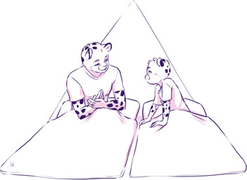 5_fingers anthro clothed clothing duo eyebrows fingers male pillow shirt topwear young young_anthro young_male aogami spots_(spotthecat) cheetah felid feline mammal absurd_res hi_res monochrome father_(lore) father_and_child_(lore) father_and_son_(lore) parent_(lore) parent_and_child_(lore) parent_and_son_(lore) son_(lore)