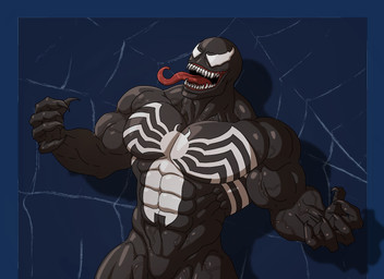 abs animal-shaped_markings arachnid-shaped_markings arthropod-shaped_markings arthropod_webbing biceps black_body black_skin bodily_fluids claws deltoids featureless_crotch finger_claws long_tail male markings muscular muscular_humanoid muscular_male obliques open_mouth pecs saliva serratus sharp_teeth spider-shaped_markings tail teeth vein veiny_muscles white_eyes yecow marvel venom_(marvel) humanoid symbiote 2023 alpha_channel hi_res