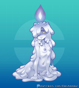 breasts candle candle_wax female fire genitals leaning leaning_forward monster_girl_(genre) navel nipples nude pokemorph shadowed_face simple_background small_breasts smile solo vulva wax yellow_eyes dex_appeal nintendo pokemon generation_5_pokemon ghost goo_creature goo_humanoid humanoid litwick pokemon_(species) spirit hi_res