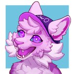 ambiguous_gender anthro cheek_tuft clothed clothing cross-eyed facial_tuft fluffy fluffy_chest fluffy_ears forked_tongue hat headgear headwear kemono looking_at_viewer neck_tuft open_mouth open_smile owo pink_body smile solo tail text tongue tuft white_body x_eyes color_fox amaverse vtuber patoune domestic_cat felid feline felis mammal 1:1 hi_res