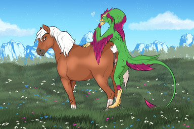 animal_genitalia animal_vulva anthro anthro_on_feral anthro_penetrating anthro_penetrating_feral anus beak bestiality bodily_fluids duo equine_anus equine_genitalia equine_vulva erection feathers female female_feral female_penetrated feral feral_penetrated from_behind_position fur genital_fluids genitals looking_back male male/female male_anthro male_penetrating male_penetrating_female nude open_beak open_mouth outdoor_nudity outside outside_sex penetration penile penile_penetration penis penis_in_vagina plant sex smile standing standing_sex tail vaginal vaginal_penetration vulva zafara_(artist) nintendo the_legend_of_zelda epona_(tloz) avian bird equid equine horse mammal digital_media_(artwork) hi_res