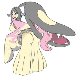 alternate_species bent_over blush breasts butt butt_pose clothing featureless_breasts female fusion gym_leader hair_mouth happy lips not_furry pokemorph pose rear_view simple_background solo teeth tongue tongue_out white_background thetransformtentacle nintendo pokemon valerie_(pokemon) generation_3_pokemon humanoid mawile pokemon_(species) 2015