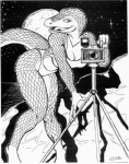 1996 anthro beach big_breasts bikini black_and_white breasts camera clothed clothing detailed_background feet female high_waisted_bottomwear lizard monitor_lizard monochrome moon night non-mammal_breasts oscar_marcus outside pinup pose reptile rock scalie sea seaside shadow skimpy sky solo star starry_sky swimwear tail talons tight_clothing toes two-piece_swimsuit water