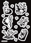 ambiguous_gender anthro bed coin crystal eating food furniture gem group happy horn lying lying_on_bed money on_bed on_side open_mouth pizza sitting sleeping sticker tongue tongue_out stirren kobold scalie absurd_res hi_res