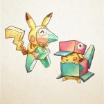 artificial_intelligence clothing costume duo fur machine yellow_body yellow_fur cortoony nintendo pokemon digital_creature generation_1_pokemon mammal pikachu pokemon_(species) porygon robot rodent 1:1 2017 hi_res traditional_media_(artwork)