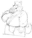 anthro asian_clothing belly bulge clothing east_asian_clothing fundoshi happi_(clothing) japanese_clothing male musclegut muscular paper_fan pecs solo underwear 11768hoshi lifewonders tokyo_afterschool_summoners moritaka_(tas) canid canine canis domestic_dog mammal monochrome sketch