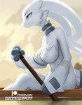 anthro big_breasts blue_eyes boat breasts female holding_object naturally_censored nipple_tuft on_boat solo text tuft vehicle water watercraft white_body ozoneserpent nintendo pokemon generation_5_pokemon legendary_pokemon pokemon_(species) reshiram 2023 url