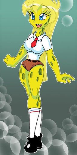 accessory alternate_form alternate_species blonde_hair blue_eyes breasts clothed clothing crossgender female footwear fully_clothed hair happy humanoidized legwear mtf_crossgender necktie shirt smile socks solo sponge standing topwear what what_has_science_done why chadrocco nickelodeon spengbab spongebob_squarepants spongebob_squarepants_(character) animal_humanoid aquatic aquatic_humanoid humanoid sea_sponge full-length_portrait meme portrait