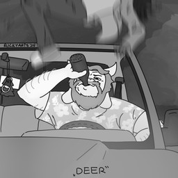 alcohol aloha_shirt anthro beer beer_bottle beverage bottle clothing container drinking facial_hair male pattern_clothing pattern_shirt pattern_topwear shirt topwear vehicle vehicle_collision ricky_arts asgore_running_over_dess deltarune undertale_(series) asgore_dreemurr dess_holiday bovid caprine deer goat humanoid mammal 1:1 2025 meme monochrome