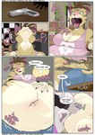 after_vore anthro belly big_belly border brown_hair butt duo female female_pred gun hair inside overweight ranged_weapon speech_bubble text vore weapon white_border fidchellvore ashe_(fidchellvore) domestic_cat felid feline felis mammal 2024 comic