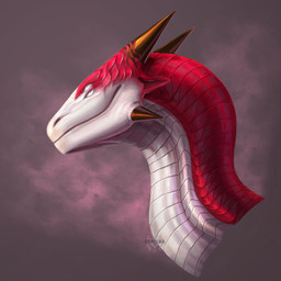 ambiguous_gender feral hair horn red_hair solo zyavera mythology dragon mythological_creature mythological_scalie scalie 1:1 2019 digital_media_(artwork) headshot_portrait hi_res icon portrait source_request unavailable_at_source