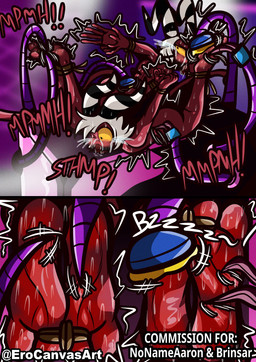 2_toes 5_fingers arms_tied ball_gag bdsm black_eyes blush bodily_fluids body_blush bound brushing_feet covered_mouth crying crying_laughing duo facial_hair feet fingers foot_blush foot_fetish foot_focus furniture gag gagged hair horn laugh legs_tied long_mustache male male/male muffled muffled_moaning muffled_screaming mustache nude_male one_eye_closed red_body restraints saliva saliva_on_floor soles table tears text tickle_fetish tickle_torture tickling tickling_machine toe_restraints toes toes_tied white_hair yellow_sclera cabimangaka erocanvasart hellaverse helluva_boss moxxie_(helluva_boss) wally_wackford demon humanoid imp absurd_res commissioner_name digital_media_(artwork) hi_res shaded signature