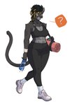 5_fingers abs anthro black_body black_fur black_hair black_tail bottle bottomwear breasts clothed clothed_anthro clothed_female clothing container countershade_torso countershading female fingers footwear front_view fully_clothed fully_clothed_anthro fully_clothed_female fur hair holding_bottle holding_container holding_object looking_at_viewer navel orange_eyes shoes simple_background socks solo standing tail teeth topwear white_background nulia felid feline mammal 2025 digital_media_(artwork) hi_res