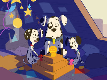 black_body black_fur black_nose black_spots blue_collar board_game collar feral floppy_ears freckled_face freckles fur gold_(metal) group heterochromatic_ears male pillow red_collar spots star toony tree_house trio white_body white_fur white_spots unknown_artist 101_dalmatian_street 101_dalmatians disney dawkins_(101_dalmatians) doug_(101_dalmatians) dylan_(101_dalmatians) canid canine canis dalmatian domestic_dog mammal 4:3 hi_res