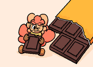 ambiguous_gender anthro brown_body brown_fur candy chocolate chocolate_bar dessert eating eating_food eyewear food fur glasses head_tuft micro orange_body orange_fur orange_pawpads pawpads red_body red_fur simple_background solo tuft yellow_bandana pawcake cooki_(pawcake) canid canine fox mammal cel_shading shaded