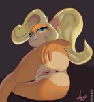 anthro anus bedroom_eyes blonde_hair blue_eyes female genitals hair hand_on_butt inviting narrowed_eyes nude pussy seductive smile solo spread_pussy spreading toxic_inkie activision crash_bandicoot_(series) coco_bandicoot bandicoot mammal marsupial absurd_res hi_res