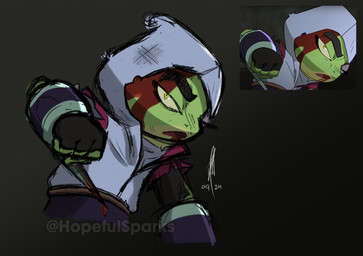 anthro blood blood_drip blood_from_mouth blood_in_mouth blood_on_face bodily_fluids clothing dripping hidden_blade hood male shaded_sketch simple_background solo swollen_eye torn_clothing wounded hopefulsparks assassin's_creed captain_laserhawk:_a_blood_dragon_remix ubisoft bullfrog_(captain_laserhawk) amphibian frog cel_shading colored_sketch hi_res reference_image shaded signature sketch watermark