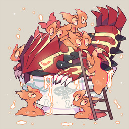 ambiguous_gender bowl container daww feral food group height_assist humor ladder lava pun size_difference soup visual_pun の nintendo pokemon elemental_creature generation_2_pokemon generation_3_pokemon generation_6_pokemon goo_creature kyogre lava_creature legendary_pokemon mineral_fauna pokemon_(species) primal_groudon primal_reversion scalie slugma 1:1