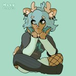 alternative_fashion anthro brown_body brown_fur clothing ear_piercing emo fishnet_clothing fishnet_legwear freckles fur green_eyes green_hair hair horn legwear long_sleeves looking_away male piercing pink_nose solo thigh_highs nekopumpkin sprout_(nekopumpkin) deer mammal absurd_res hi_res