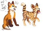 ambiguous_gender chicken_meat chicken_nugget duo feral food meat open_mouth simple_background teeth tongue white_background flashw big_nug canid canine felid feline fox mammal red_fox serval true_fox 2022 digital_drawing_(artwork) digital_media_(artwork)