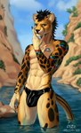 abs anthro athletic athletic_anthro athletic_male bulge clothing latex latex_clothing male markings solo underwear v-cut water pize xander_goldensands cheetah felid feline mammal hi_res