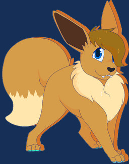 ambiguous_gender black_nose blue_eyes blue_pawpads brown_body brown_fur brown_hair brown_inner_ear digitigrade feral feral_with_hair fur hair hair_over_eye pawpads paws simple_background smile solo sparkles sparkling_hair standing teeth transparent_background sebdoggo nintendo pokemon fan_character eevee generation_1_pokemon pokemon_(species) 2018 aliasing alpha_channel cel_shading digital_drawing_(artwork) digital_media_(artwork) full-length_portrait portrait shaded