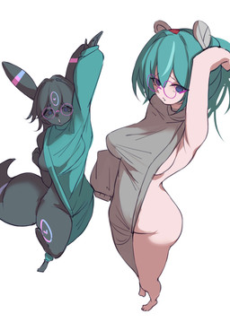accessory anthro armpit_fetish blue_eyes blue_hair breasts clothing eyewear glasses hair headband heart_symbol looking_at_viewer perspective raised_arm simple_background sweater topwear wearing_glasses white_background wide_hips ye brooklyn_sweater nintendo pokemon vtuber fan_character kumbreon eeveelution generation_2_pokemon human mammal pokemon_(species) umbreon absurd_res colored hi_res