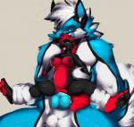 abdominal_bulge anthro anthro_on_anthro balls bending black_body black_fur black_markings black_nipples black_pawpads blue_body blue_eyes blue_fur blue_penis bodily_fluids breasts cheek_tuft countershade_face countershade_torso countershading cum duo erection eyebrows facial_tuft female female_penetrated fluffy fluffy_tail front_view fur fur_tuft genital_fluids genitals green_eyes hair inside knot large_penetration larger_male leg_grab living_condom looking_at_another looking_at_partner looking_pleasured love male male/female male_penetrating male_penetrating_female markings messy_hair multicolored_body multicolored_fur muscular muscular_male neck_tuft nipples nude pawpads penetration penile penile_penetration penis penis_in_pussy penis_shaped_bulge pussy red_body red_countershading red_fur red_hair red_tail sex size_difference size_play smaller_female smaller_penetrated spread_legs spreading tail tight_fit tuft two_tone_body two_tone_fur vaginal vaginal_penetration white_balls white_body white_countershading white_fur white_tail kizu kenko canid canine mammal