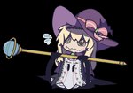 accessory blonde_hair blush blush_lines bodily_fluids bow_accessory cloak clothing female flying_sweatdrops hair hair_accessory hairband hat headgear headwear implied_transformation solo staff sweat sweatdrop witch_hat oagoner little_witch_nobeta nintendo pokemon nobeta generation_7_pokemon mimikyu pokemon_(species) aliasing alpha_channel digital_media_(artwork)