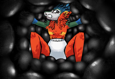 anthro bdsm blue_body blue_feathers bondage bound clothed clothing diaper feathered_crest feathers green_body green_feathers head_crest inside kronos_unveiled latex male panicked_look panicking red_body red_feathers sitting solo spread_legs spreading stuck trapped wearing_diaper white_diaper yellow_body yellow_feathers jonisblobbed alexian dinosaur dromaeosaurid feathered_dinosaur feathered_scalie prehistoric_species reptile saurischian scalie theropod velociraptor 2026 digital_drawing_(artwork) digital_media_(artwork) hi_res
