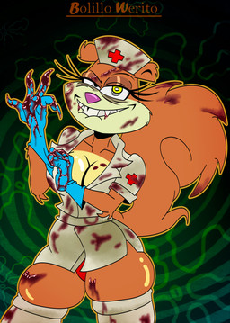 4_fingers anthro biped black_eyebrows black_eyes blood blood_covered blood_on_clothing blood_on_face blood_on_hand blood_on_teeth blue_clothing blue_gloves blue_handwear bodily_fluids brown_body brown_ears brown_fur brown_tail clothed clothed_anthro clothed_female clothing eyebrows eyelashes fangs female female_anthro fingers flower_cloud_(spongebob) fluffy fluffy_tail fur gloves gore half-closed_eyes handwear hat headgear headwear jacket latex latex_clothing latex_gloves latex_handwear legwear long_eyelashes multicolored_body multicolored_fur narrowed_eyes nurse_clothing nurse_hat nurse_headwear nurse_uniform orange_outline outline panties pupils purple_nose red_clothing red_hat red_headwear red_panties red_underwear skindentation solo standing tail teeth text thigh_highs three-quarter_view topwear two_tone_body two_tone_fur two_tone_hat underwear uniform white_clothing white_hat white_headwear white_jacket white_legwear white_pupils white_thigh_highs white_topwear yellow_body yellow_eyes yellow_fur bolillo_werito nickelodeon spongebob_squarepants sandy_cheeks mammal rodent sciurid tree_squirrel 2025 absurd_res artist_name hi_res