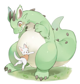 3_toes :3 ambiguous_anthro ambiguous_feral ambiguous_gender anthro belly belly_squish big_belly big_tail biped bipedal_feral blush blush_lines bottomless bottomless_ambiguous bottomless_anthro brown_claws brown_horn cheek_spikes claws clothed clothing countershade_face countershade_neck countershade_tail countershade_torso countershading duo eyes_closed facial_spikes featureless_crotch feet feral finger_claws fingers front_view fur grass green_body green_ears green_skin handpaw horn hug hugging_another kemono larger_ambiguous larger_feral long_neck looking_at_another multicolored_tail open_:3 open_mouth open_smile orange_clothing orange_shirt orange_topwear overweight overweight_ambiguous overweight_feral paws pink_inner_ear plant pupils semi-anthro shirt simple_background size_difference smaller_ambiguous smaller_anthro smile spiked_tail spikes spikes_(anatomy) squish standing tail tailbutt tan_body tan_countershading tan_skin thick_tail thick_thighs three-quarter_view toe_claws toes topwear two_tone_tail white_background white_body white_ears white_fur white_tail wide_crotch yellow_eyes erumeruta mythology domestic_cat dragon felid feline felis mammal mythological_creature mythological_scalie scalie 2025 absurd_res colored digital_media_(artwork) full-length_portrait hi_res portrait shaded