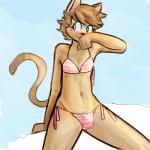 anthro bikini bikini_bottom bikini_top blue_eyes blush bulge clothed clothing crossdressing femboy male navel panties shy simple_background smile solo swimwear two-piece_swimsuit underwear pochowek skala domestic_cat felid feline felis mammal 1:1 2015 hi_res