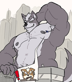 aircraft anthro armpit_hair arwing barazoku bodily_fluids body_hair city city_destruction cityscape destruction duo flying macro male male/male pecs raised_arm shocked smile smirk sweat sweatdrop vehicle crawdunk64 nintendo star_fox fox_mccloud wolf_o'donnell canid mammal