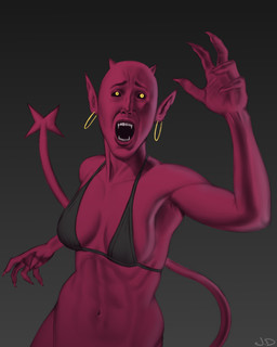 2_horns 5_fingers bald bare_shoulders bent_arm bikini bikini_top biped black_background black_bikini black_clothing black_eyebrows black_sclera black_swimwear breasts claws clothed clothed_female clothed_humanoid clothing ear_piercing ear_ring eyebrows fangs female finger_claws fingers glistening glistening_lips hoop_ear_ring horn humanoid_pointy_ears iris light_body light_skin lips long_tail looking_at_viewer medium_breasts monotone_body monotone_skin navel not_furry open_mouth piercing pointy_ears pupils red_body red_breasts red_claws red_ears red_horn red_lips red_nose red_skin red_tail ring_piercing short_horn simple_background small_horn small_pupils solo standing swimwear tail teeth thick_eyebrows two-piece_swimsuit yellow_eyes dcdange demon horned_humanoid humanoid 2024 4:5 absurd_res digital_drawing_(artwork) digital_media_(artwork) half-length_portrait hi_res portrait signature