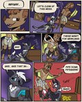 abs anthro belt bodily_fluids brown_eyes duo ear_pull eyes_closed fur grey_body grey_fur hair male onomatopoeia open_belt sound_effects standing surprised_expression sweat sweatdrop tears text white_hair wounded 60percentscalie vauruk bat mammal comic english_text hi_res
