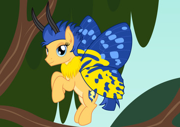 alternate_species antennae_(anatomy) blue_eyes blue_hair femboy fluffy flying forest hair in_tree looking_at_viewer male neck_tuft plant smile solo tree tuft wings badumsquish friendship_is_magic hasbro my_little_pony mythology flash_sentry_(mlp) arthropod equid equine hybrid insect lepidopteran mammal moth mothpony mythological_creature mythological_equine pegasus 2018 absurd_res hi_res