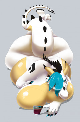 anthro belly beverage big_belly big_breasts big_butt blue_eyes blue_hair breasts butt female hair horn huge_breasts lying markings non-mammal_breasts nude on_front pregnant pregnant_anthro pregnant_female scales solo thick_thighs ventral_scales white_body white_scales yellow_body yellow_scales hornyori mythology blyzzarde_(character) dragon mythological_creature mythological_scalie scalie 2026 digital_media_(artwork) hi_res