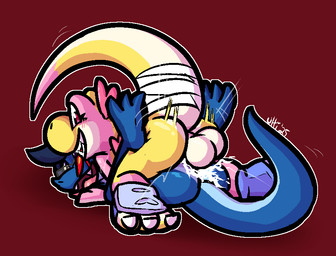 3_toes anal anal_penetration anthro anthro_on_anthro anthro_penetrated anthro_penetrating anthro_penetrating_anthro balls blue_body blue_hair blue_scales bodily_fluids butt claws clothing_in_mouth cum cum_from_ass cum_in_ass cum_inside cum_on_balls cum_on_butt cum_splatter duo eyewear feet from_front_position genital_fluids genitals glasses grey_eyewear grey_glasses grin hair kerchief looking_back lying male male/male male_penetrated male_penetrating male_penetrating_male mating_press missionary_position on_back open_mouth orgasm penetration pink_body pink_eyes pink_scales red_kerchief scales sex sharp_teeth smile tail tail_wraps teeth thrusting toe_claws toes white_balls white_claws wraps yellow_body yellow_scales yellow_sclera ultilix mario_bros nintendo audie_(otto0ttsy) ulti_(ultilix) lizard reptile scalie yoshi 2026