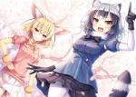 adolescent blonde_hair bottomwear breasts clothed clothing duo female gloves grey_hair hair handwear legwear open_mouth skirt stockings thigh_highs young akasiosio kemono_friends arai-san fennec_fox_(kemono_friends) animal_humanoid canid canid_humanoid canine canine_humanoid fennec_humanoid fox_humanoid humanoid mammal mammal_humanoid procyonid procyonid_humanoid raccoon_humanoid 2017